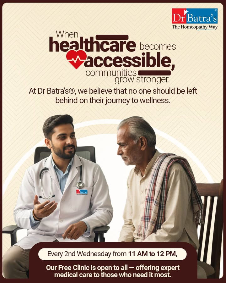 ✨ When healthcare becomes accessible, communities thrive.
💛 Our vision is to ensure that quality medical care reaches those who need it most — with dignity, compassion, and no barriers.
Because wellness should never depend on circumstance — only on care.
💬 Share it with someone who needs it.

🗓 Every 2nd Wednesday
🕚 11 AM – 12 PM


.
.
#DrBatras #DrBatrasHealthcare #FreeClinic #AccessibleHealthcare #ExpertCareForAll #HomeopathyHealing #AbJeetoJaddSe #HolisticHealth #HealthcareWithHeart #TheHomeopathyWay