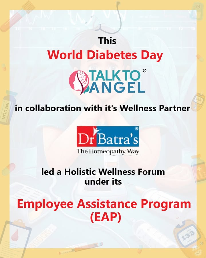 At TalktoAngel, we believe that true well-being begins with awareness—because understanding our health is the first step toward transforming our lives.
 
 Under our EAP initiative, raising awareness on diabetes, lifestyle balance, and holistic well-being in collaboration with Dr Batra’s®️ Healthcare.
 
The recent World Diabetes Day webinar, “Diabetes across life stages” shed light on managing diabetes proactively, reducing lifestyle risks, and exploring supportive solutions like online counselling and (with) Dr Batra's®️ BFIT Suga Control Program for sustained wellness.
 
#IndiraIVF #Kirloskar #DrBatras #BFitSugaControl #EAP #WellnessWebinar #PreventiveHealth #LifestyleWellness #diabetes #StressManagement #HealthyWorkforce #talktoangel
