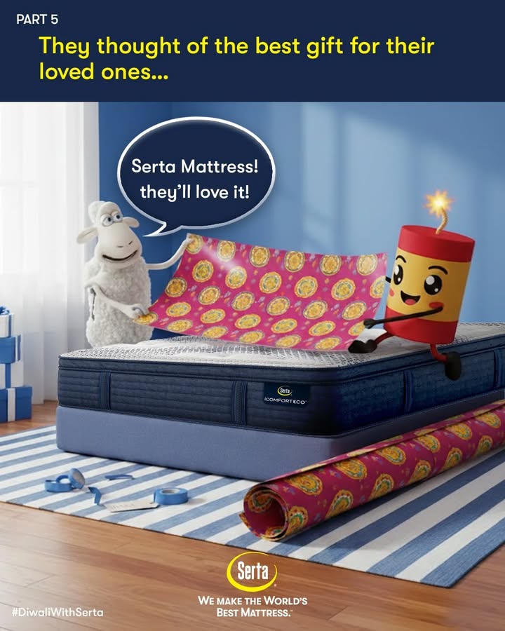 𝘿𝙞𝙬𝙖𝙡𝙞 𝘾𝙝𝙧𝙤𝙣𝙞𝙘𝙡𝙚𝙨🎆
After catching up on their much-needed sleep, Serta Sheep and Mr. Patakha knew exactly what would make the perfect Diwali gift — a Serta Mattress! 💙✨
Because comfort is the best gift you can give your loved ones.

#SertaCelebrates #FestiveFeels #Sertaindia #Diwaliwithserta #Mrpatakha #SertaSheep #diwalicelebrations #Sertamattress #luxuriousmattress #luxurymattress #Sertacomfort