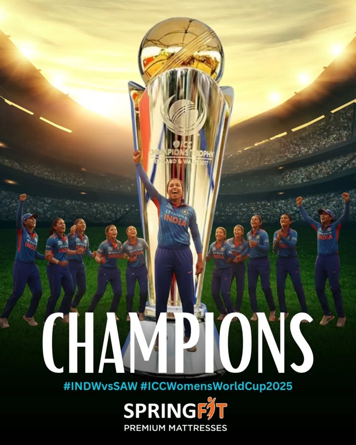 Queens of Cricket.
Champions of the World.

Our Women in Blue reign supreme! 💙🏆🇮🇳

#INDWvsSAW #IndiaWins #ICCWomensWorldCup2025 #BleedBlue #TeamIndia #Champions #ProudMoment #SpringfitMattress #PremiumMattress #Mattress